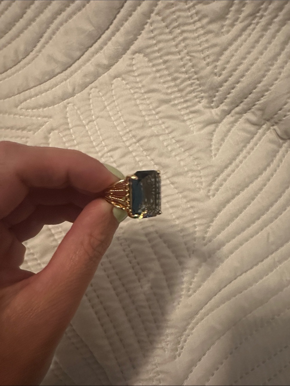 Gold-tone Ring with Rectangular Blue Stone